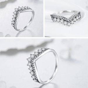 CZ V Ring, Rhinestone Chevron Ring, CZ Crown Ring, Boho Cubic Zirconia Ring